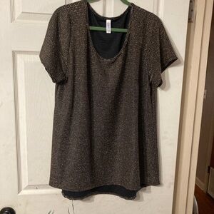 LuLaRoe Black and Gold Metallic Scoop Neck Short Sleeve Top